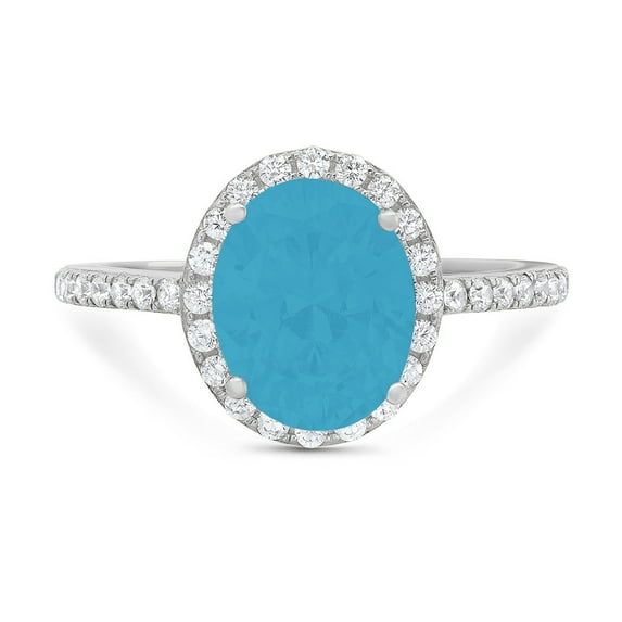 2.27 ct Oval Cut Simulated Turquoise with Simulated Diamond Halo Accents 18K White Gold Womens Engagement Ring