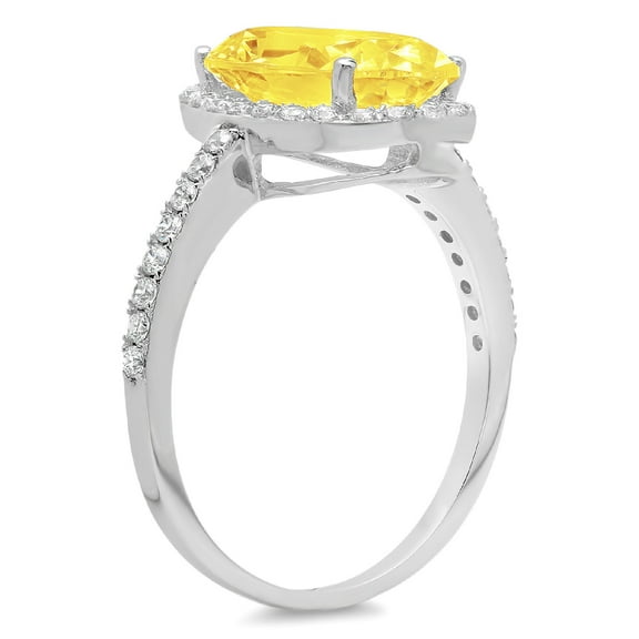 2.27 ct Oval Cut Simulated Yellow Diamond Halo Engagement Ring for Women in 14K White Gold