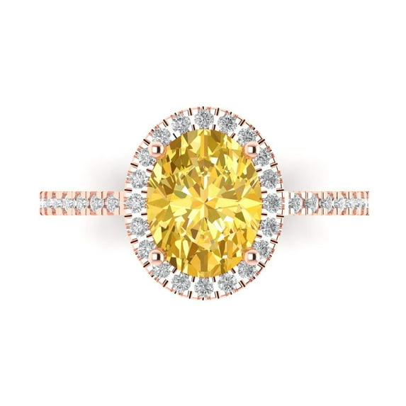 Clara Pucci 14K Rose Gold 2.27ct Yellow Solitaire with Accents Ring