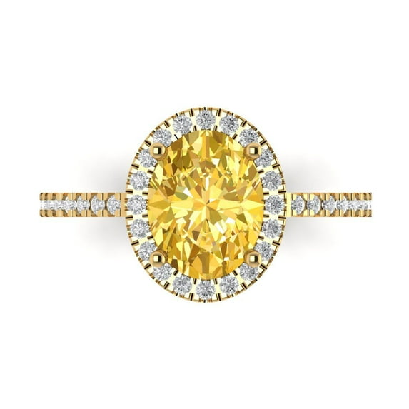 2.27 ct Oval Cut Simulated Yellow Diamond Solitaire with Accents Engagement Ring for Women in 18K Yellow Gold