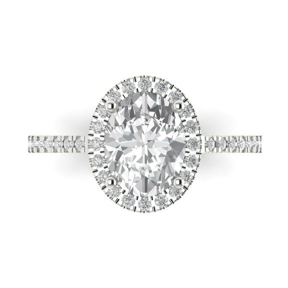 2.27 ct Oval Cut White Sapphire Halo Engagement Ring for Women in 14K White Gold