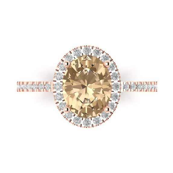 Clara Pucci 14K Rose Gold Solid Gold YellowMoissanite Solitaire with Accents Anniversary Ring for Women - 2.27 cttw Oval Cut