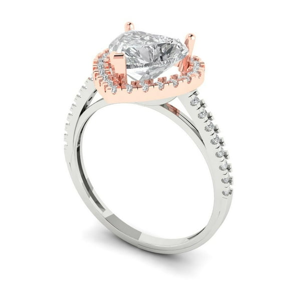 2.27 ct heart cut clear Zircon 14k 2 tone gold halo Bridal Wedding Engagement Promise Anniversary Ring for Women size 10.25