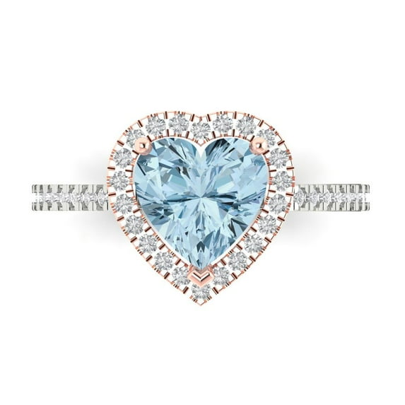 Clara Pucci 14K White/Rose Gold 2.29ct SkyBlueTopaz Halo Ring for Women