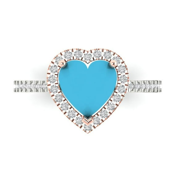Clara Pucci 14K White/Rose Gold 2.29ct Turquoise Halo Ring for Women