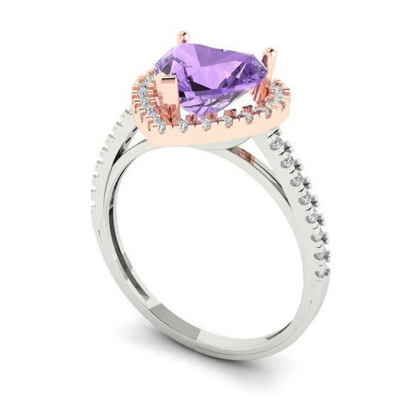 2.27ct Heart Cut White Sapphire 18k White Rose Gold Engraving Statement Bridal Wedding Halo Designer Ring Size 5.25
