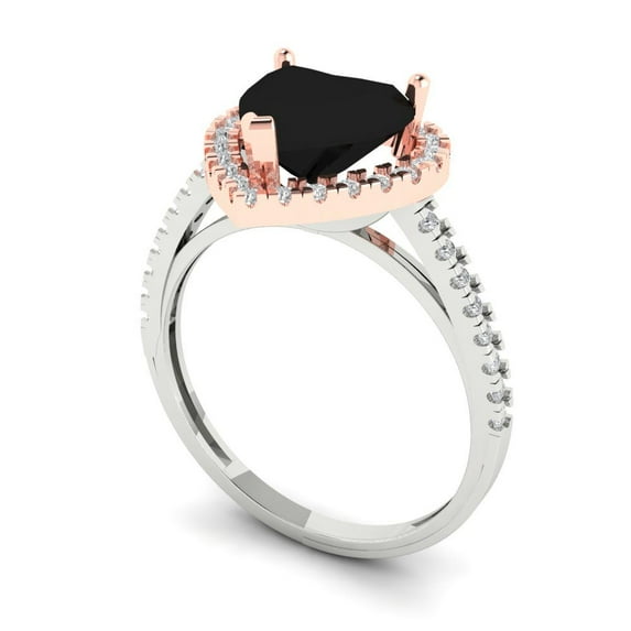2.27ct heart cut black natural onyx 14k white rose gold halo Bridal Wedding Engagement Promise Anniversary Ring for Women size 9.75