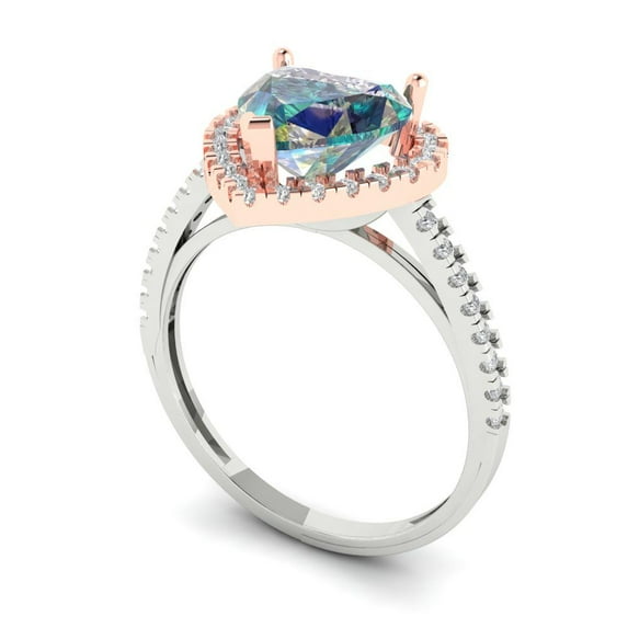 2.27ct heart cut blue moissanite 14k white rose gold halo Bridal Wedding Engagement Promise Anniversary Ring for Women size 5.25
