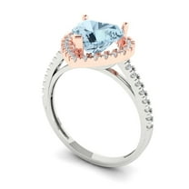 2.27ct heart cut blue natural aquamarine 18k 2 tone gold halo Bridal Wedding Engagement Promise Anniversary Ring for Women size 3.75