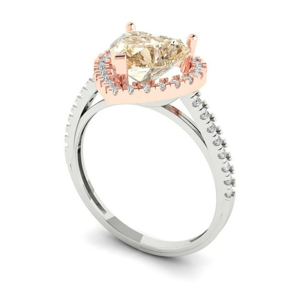 2.27ct heart cut brown natural morganite 18k 2 tone gold halo Bridal Wedding Engagement Promise Anniversary Ring for Women size 5.75