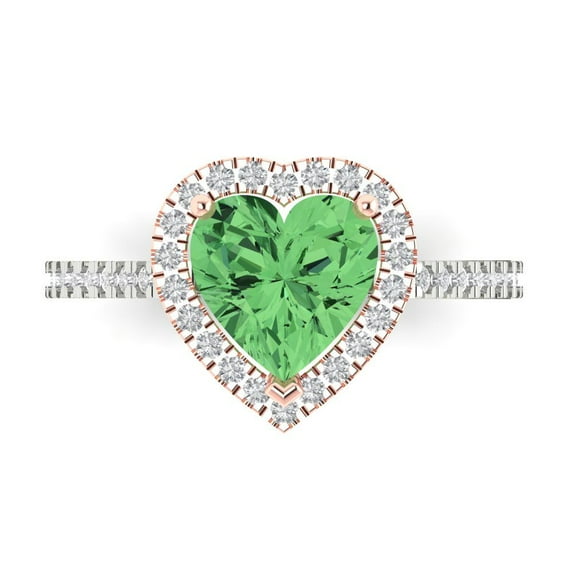 Halo Engagement Ring for Women - 2.285ct Simulated Green Diamond in 14K White/Rose Gold Promise Ring