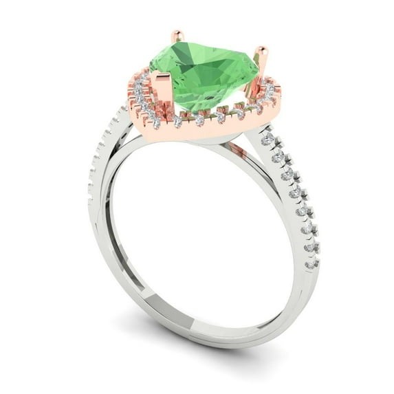 2.27ct heart cut green Zircon 18k 2 tone gold halo Bridal Wedding Engagement Promise Anniversary Ring for Women size 10.75