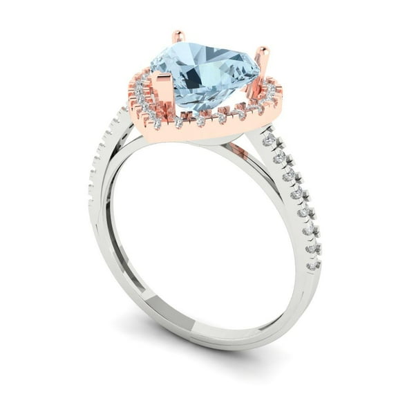 2.27ct heart cut natural swiss blue topaz 18k 2 tone gold halo Bridal Wedding Engagement Promise Anniversary Ring for Women size 8.5