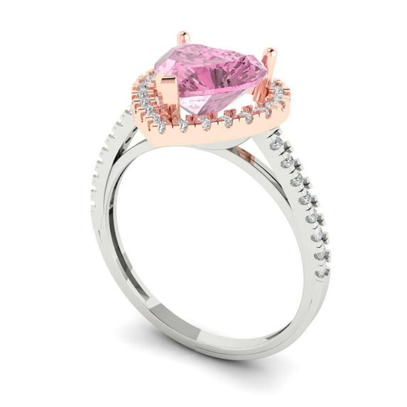 2.27ct heart cut pink Zircon 18k 2 tone gold halo Bridal Wedding Engagement Promise Anniversary Ring for Women size 10.75