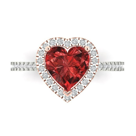 Clara Pucci 14K White/Rose Gold Solid Gold Garnet Halo Anniversary Ring for Women - 2.285 cttw Heart Cut