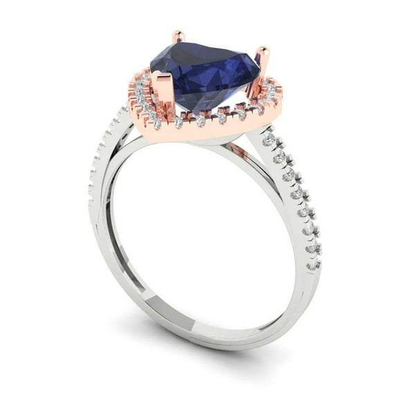 2.27ct heart cut blue sapphire 18k 2 tone gold halo Bridal Wedding Engagement Promise Anniversary Ring for Women size 9