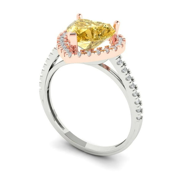 2.27ct heart cut yellow moissanite 14k 2 tone gold halo Bridal Wedding Engagement Promise Anniversary Ring for Women size 9.75