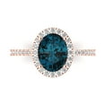 thumbnail image 1 of 2.27 ct Oval Cut Natural London Blue Topaz Solitaire with Simulated Diamond Accents 18K Rose Gold Womens Engagement Ring, 1 of 5