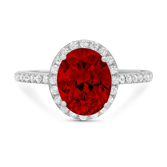 2.27 ct Oval Cut Natural Garnet with Simulated Diamond Halo Accents 18K White Gold Womens Engagement Ring