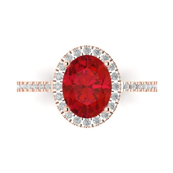 2.27 ctw Solitaire with Zirconia Diamond Accents Anniversary Ring for Women | Oval Cut Simulated Ruby | Hyperallergenic Solid 18K Rose Gold