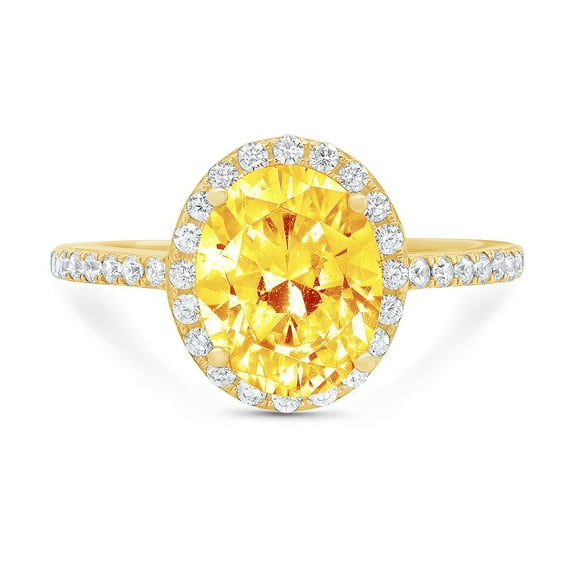 2.27 ct Oval Cut Natural Citrine Solitaire with Simulated Diamond Accents 18K Yellow Gold Womens Engagement Ring