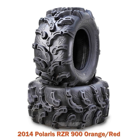 (2) 27x12-12 ATV Front Tire Set for 2014 Polaris RZR 900 Orange/Red Super Mud