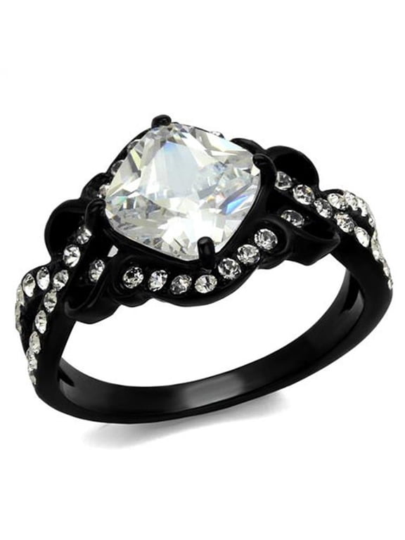 2.28 Ct Cushion Cut Cz Stainless Steel Black Engagement Ring Women's Size 9