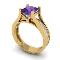 2.28 ct Brilliant Princess Cut Natural Amethyst 14k Yellow Gold Solitaire with Accents Engagement Bridal Wedding Ring Band Set size 6.25
