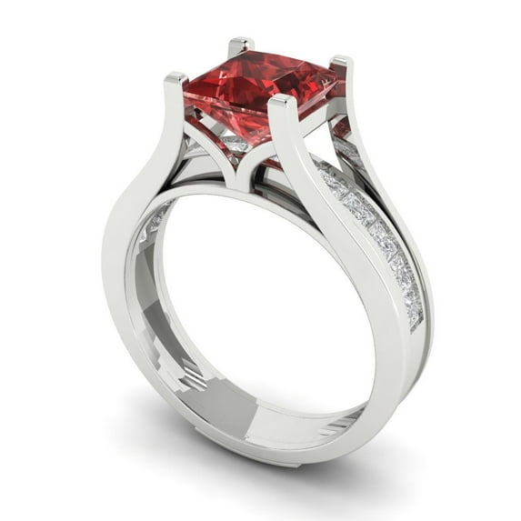 Clara Pucci 14K White Gold Princess Cut 1.5Ct Natural Garnet Engagement Ring + Matching Band - Luxury Box Included