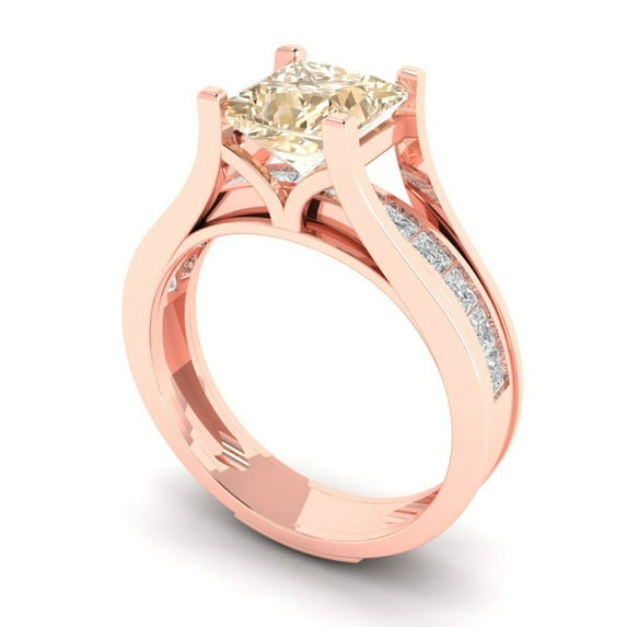 2.28 ct Brilliant Princess Cut Natural Morganite 18K Rose Gold Solitaire with Accents Engagement Bridal Wedding Ring Band Set size 9.5
