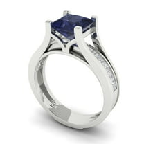 2.28 ct Brilliant Princess Cut Blue Sapphire 14k White Gold Solitaire with Accents Engagement Bridal Wedding Ring Band Set size 6.25