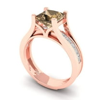 2.28 ct Brilliant Princess Cut Champagne 14k Rose Gold Solitaire with Accents Engagement Bridal Wedding Ring Band Set size 6.25