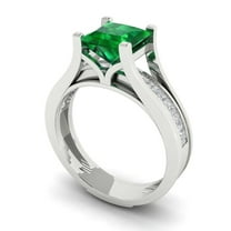 2.28 ct Brilliant Princess Cut Emerald 18K White Gold Solitaire with Accents Engagement Bridal Wedding Ring Band Set size 3.5