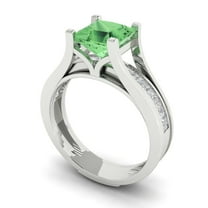 2.28 ct Brilliant Princess Cut Green Zircon 18K White Gold Solitaire with Accents Engagement Bridal Wedding Ring Band Set size 3.5