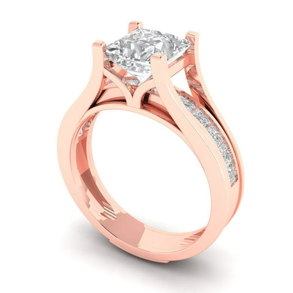 2.28 ct Brilliant Princess Cut Moissanite 18K Rose Gold Solitaire with Accents Engagement Bridal Wedding Ring Band Set size 8