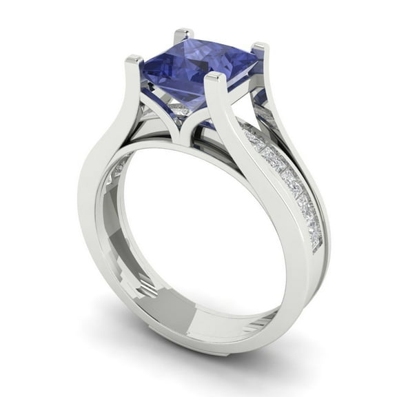 Clara Pucci 18K White Gold Princess Cut 1.5Ct Simulated Tanzanite Engagement Ring + Matching Band - Luxury Box Included