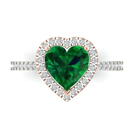 Halo Engagement Ring for Women - 2.285ct Simulated Emerald in 14K White/Rose Gold Promise Ring