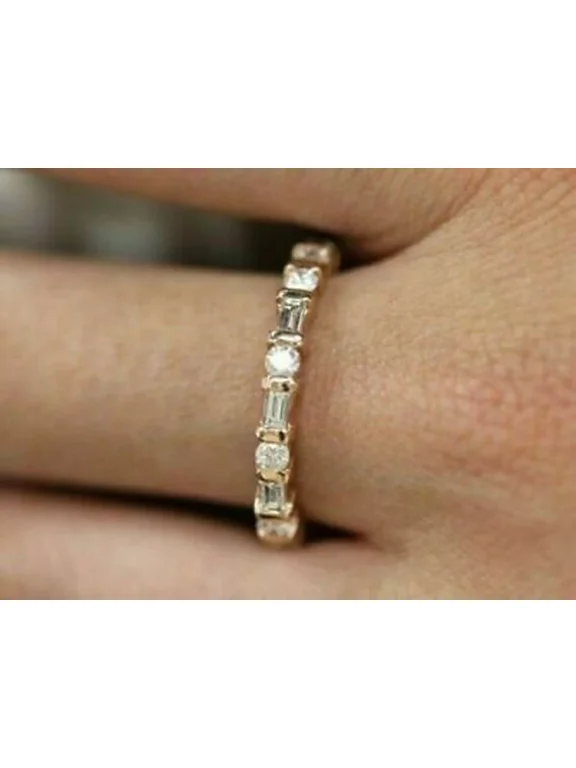 2.29 Ct Baguette Cut Simulated Diamond Eternity Band Ring - 14K Yellow Gold Plated