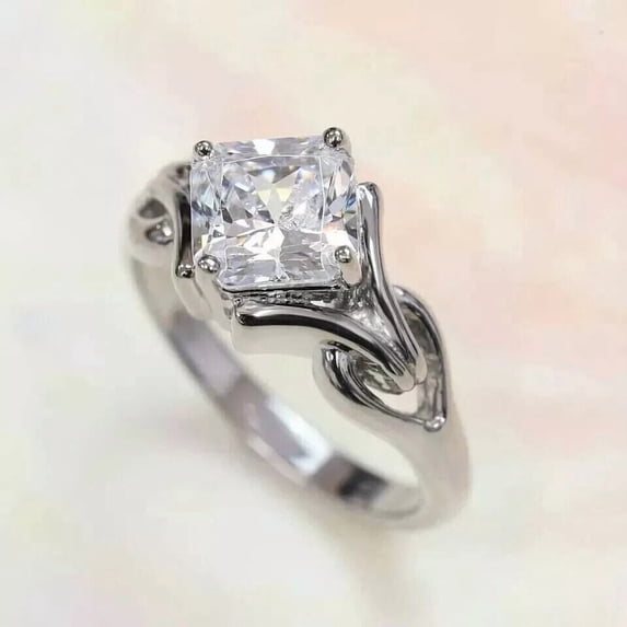 2.2Ct Asscher Cut Simulated Diamond Engagement Ring 14K White Gold Plated