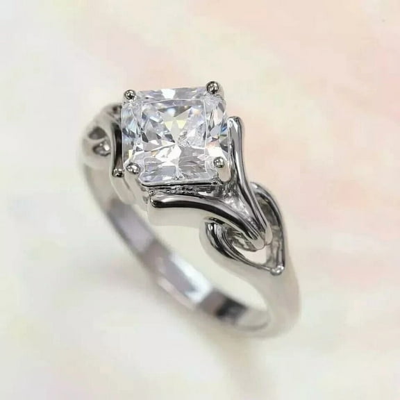 2.2Ct Asscher Cut Lab Created Diamond Engagement Ring 14K White Gold Plated