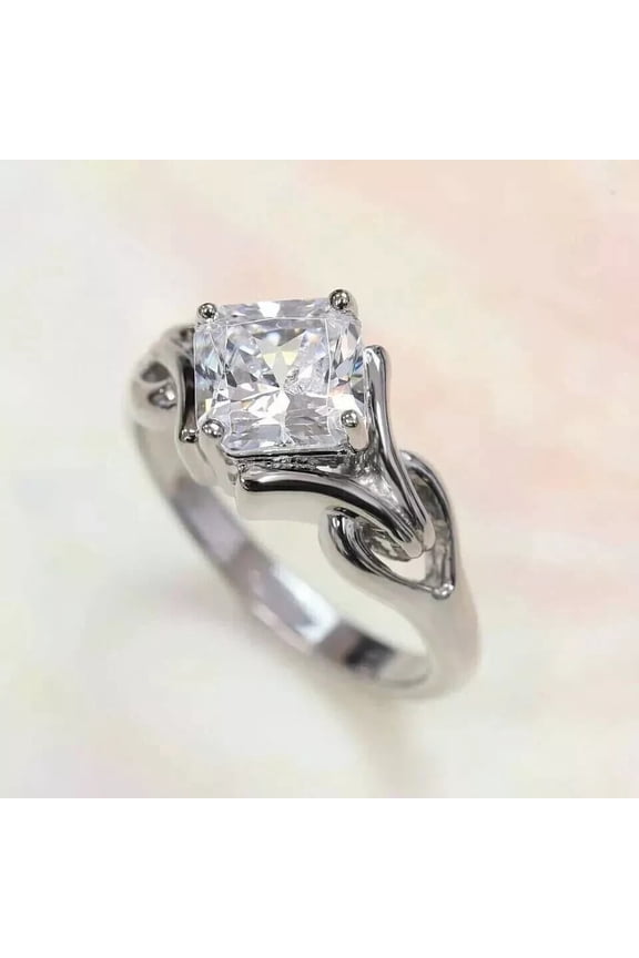 2.2Ct Asscher Cut Simulated Diamond Engagement Ring 14K White Gold Plated - Size 9.5
