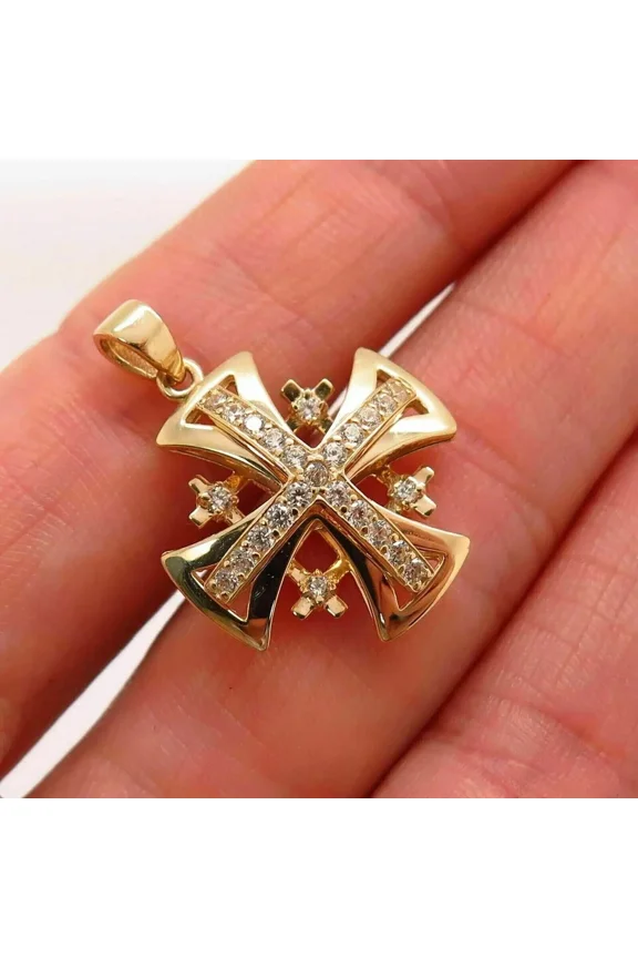 2.2Ct Moissanite Jerusalem Cross Pendant in 14k Yellow Gold Plated Silver 925