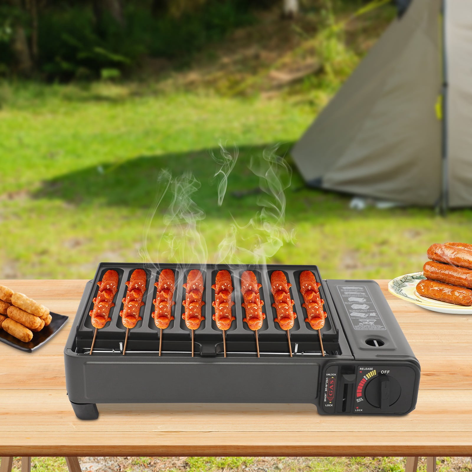2.2KW Butane Stove Portable Camping Gas Stove Gas Grill Stove Outdoor Cooking Black