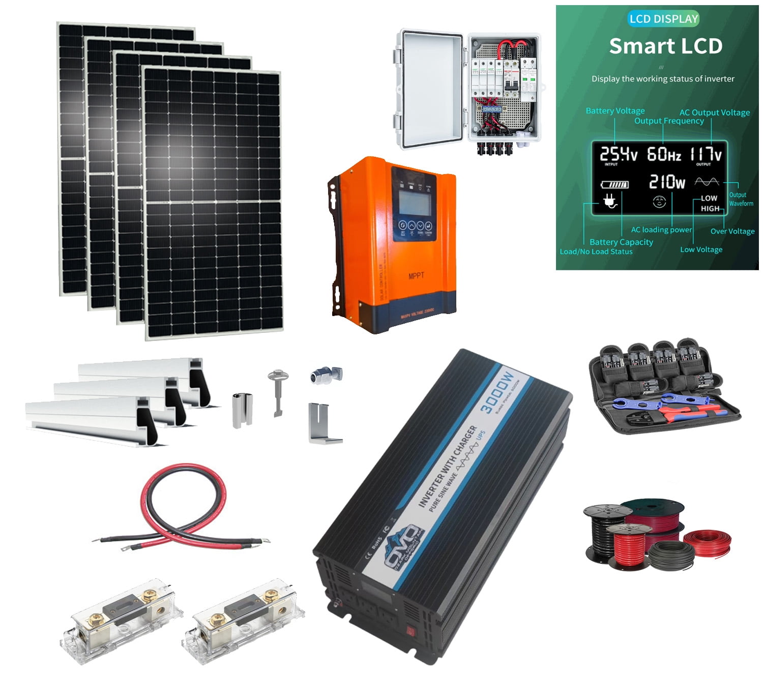 2.2KW Offgrid Solar Kit + 3KW Inverter/Charger + 60A MPPT Charge Controller