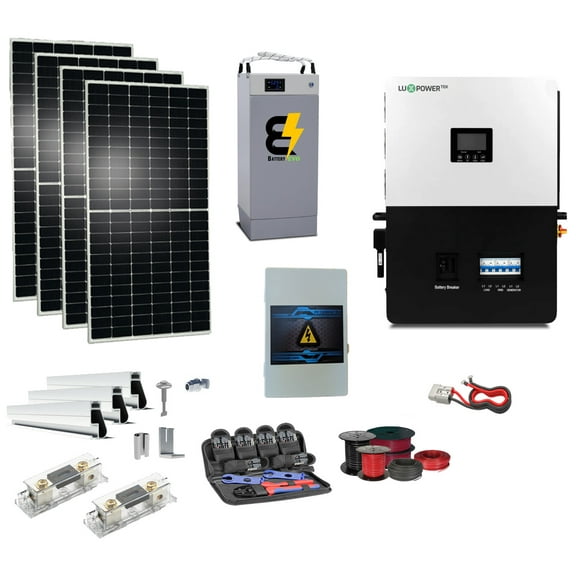 2.2KW Offgrid Solar Kit + 6KW LuxPower Split Phase 110/220V Inverter + 5.3KW 48V Lithium Battery Bank with Wiring