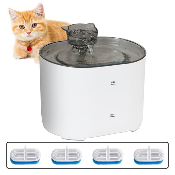 2.2L/74oz Cat Water Fountain,Cat Head Faucet,Three-Layer Filtration System,Ultra-Quiet Pump,Suitable for Cats & Small Dogs Automatic Pet Water Dispenser,White Pet Fountain with Adapter with 4 Filters