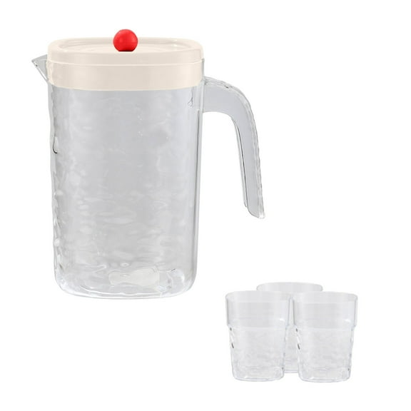 2.2L Plastic Straining Pitcher with Lid and Handle - Large Capacity, Ideal for Cold Drinks, Iced Tea and Beverages, with 3 Cups(White)