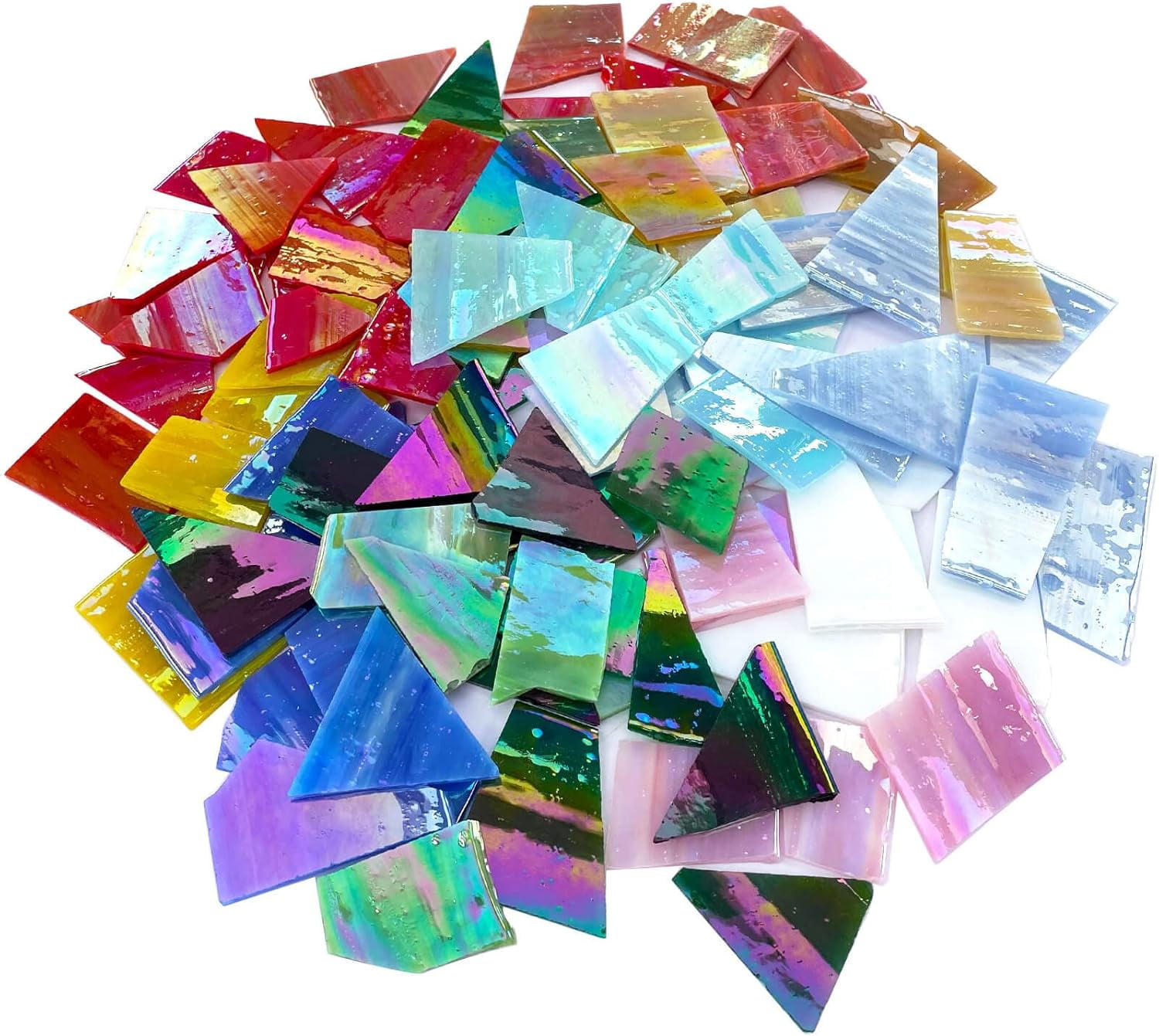 2.2LB Iridescent Mixed-Color Stained Glass Scraps - Irregular Mosaic Tiles & Broken Pieces for Stained Glass Art, DIY Crafts - Assorted Shapes (Mosaic Supplies)