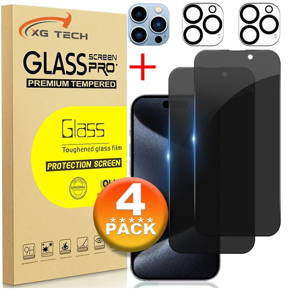 [2+2Pack]For iPhone 15 Pro Max Privacy Anti-Spy Screen Protector with Camera Lens Protector Bubble Free Case Friendly Tempered Glass Film [9H Hardness] Designed for iPhone 15 Pro Max (6.7 Inch)