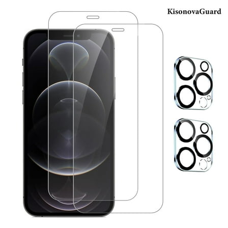 [2 2Pack]For iphone 12 Pro Screen Protector with Camera Lens Protector,Sensor Protection,Dynamic Island Compatible,Case Friendly Tempered Glass Film[9H Hardness]designed for 12 Pro